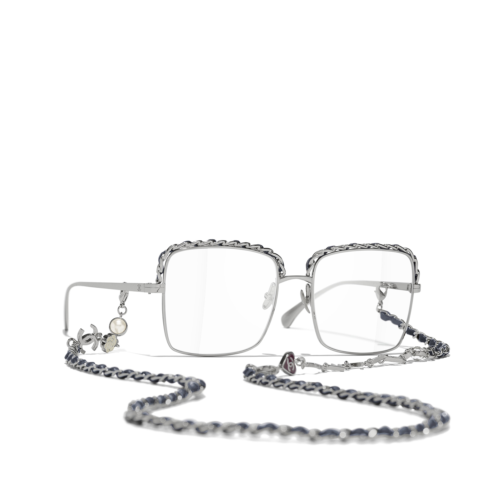CHANEL square Eyeglasses C108 Dark Silver & Blue - three-quarters view