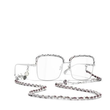 CHANEL square Eyeglasses C124 silver & burgundy - three-quarters view