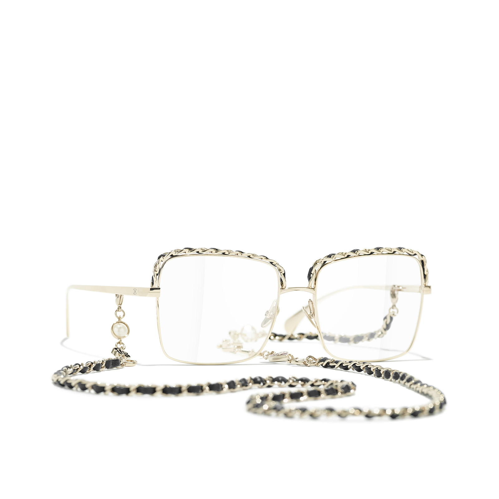 CHANEL square Eyeglasses C395 Gold & Black - three-quarters view