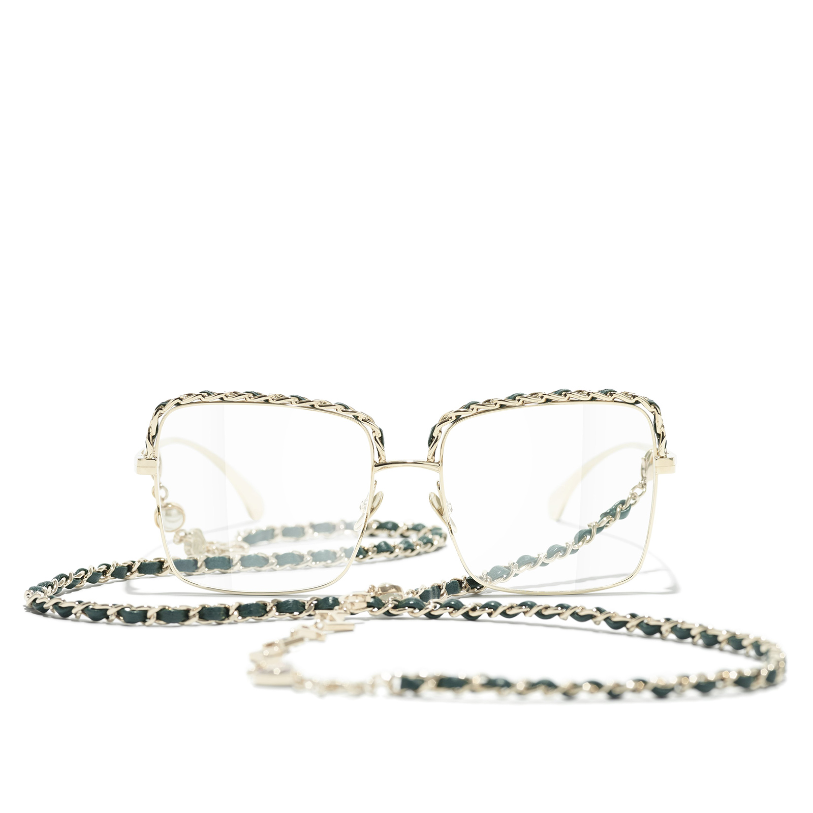 CHANEL square Eyeglasses C468 Gold & Green - front view