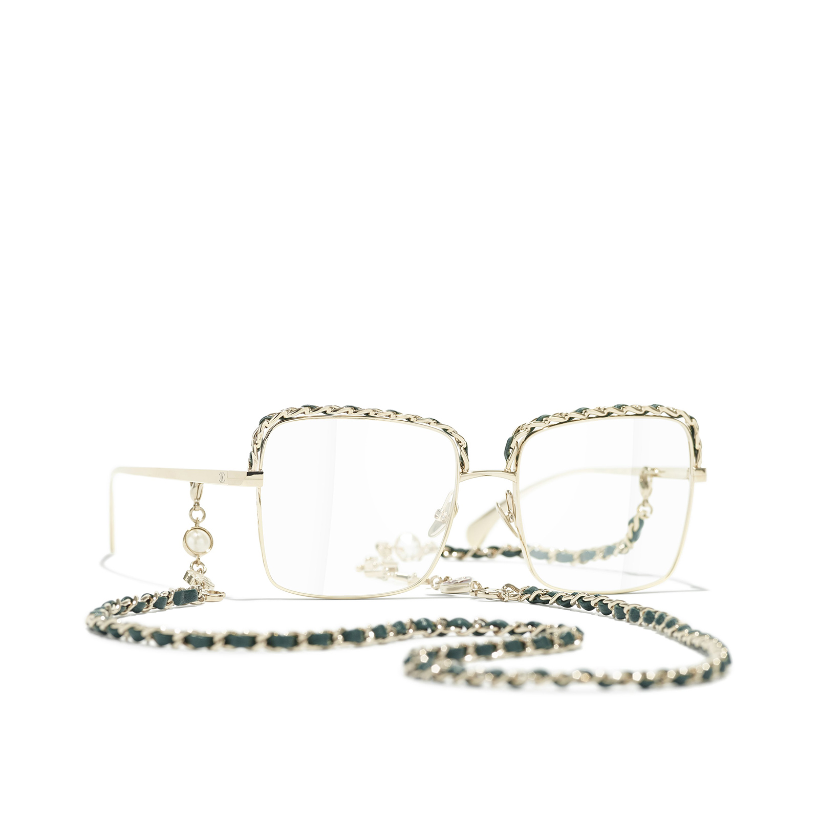 CHANEL square Eyeglasses C468 Gold & Green