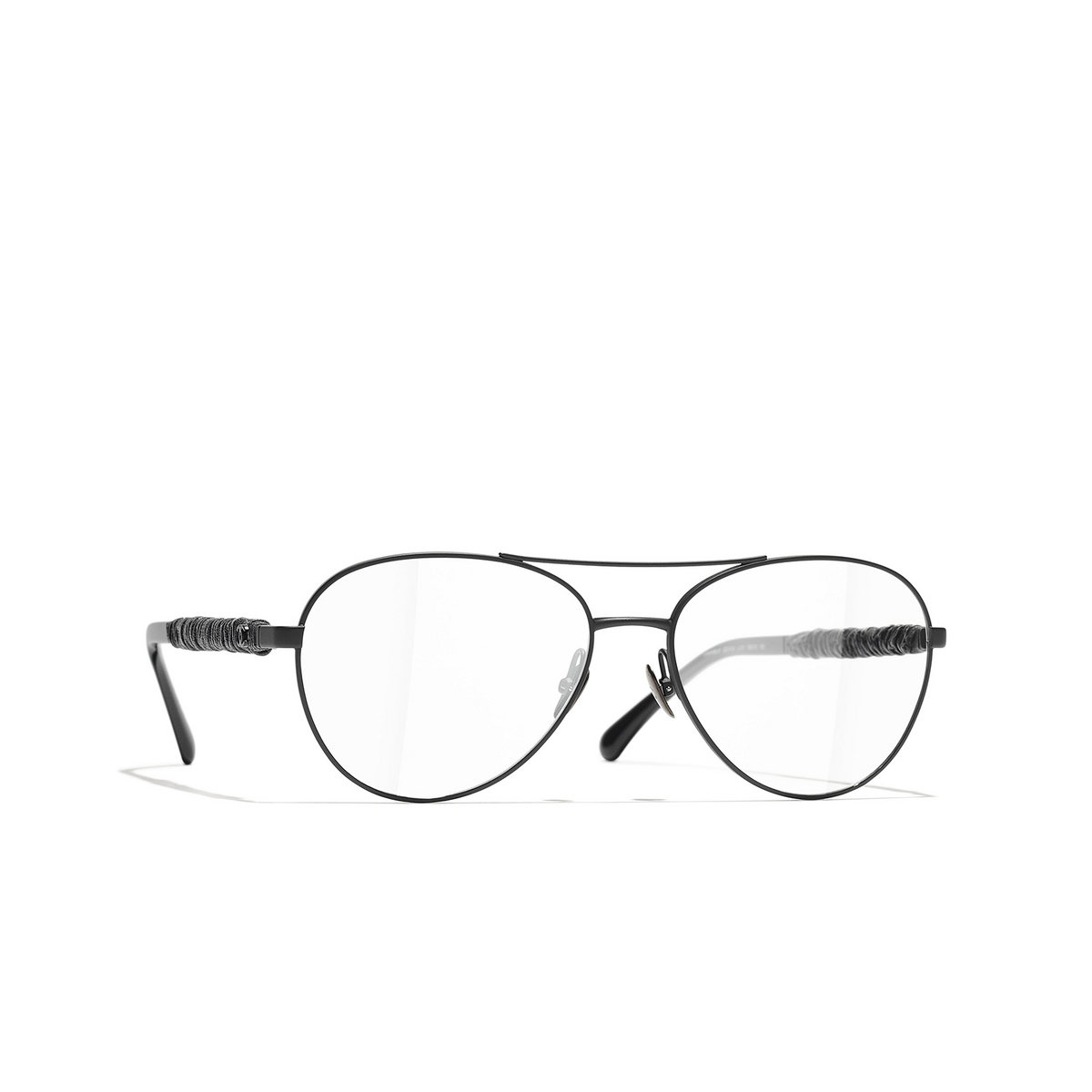 CHANEL pilot Eyeglasses C101 Dark Silver & Black - three-quarters view