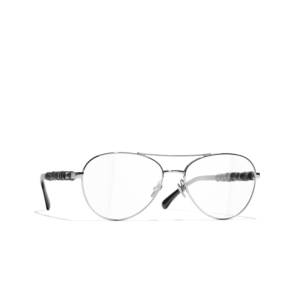 CHANEL pilot Eyeglasses C108 Dark Silver & Black - three-quarters view