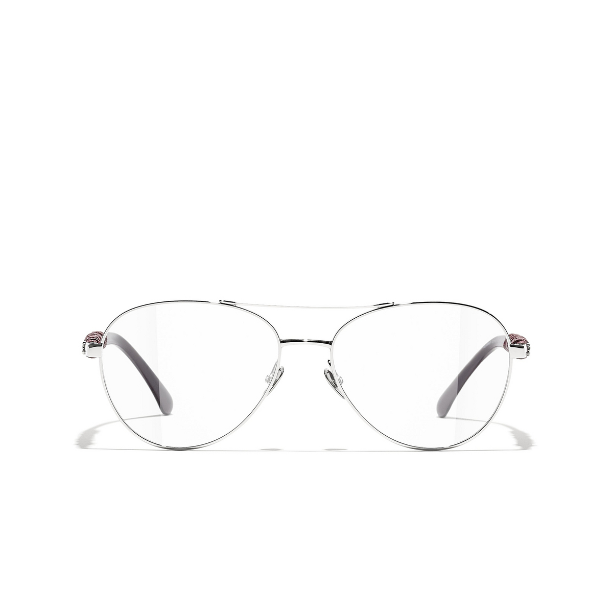 CHANEL pilot Eyeglasses C124 Silver & Burgundy - front view