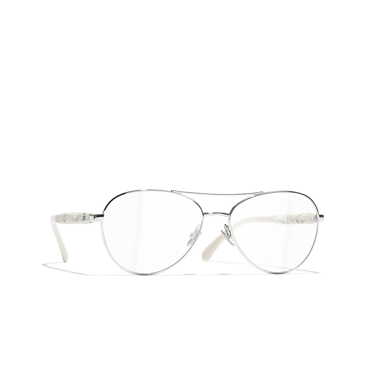 CHANEL pilot Eyeglasses C262 Silver & White - three-quarters view