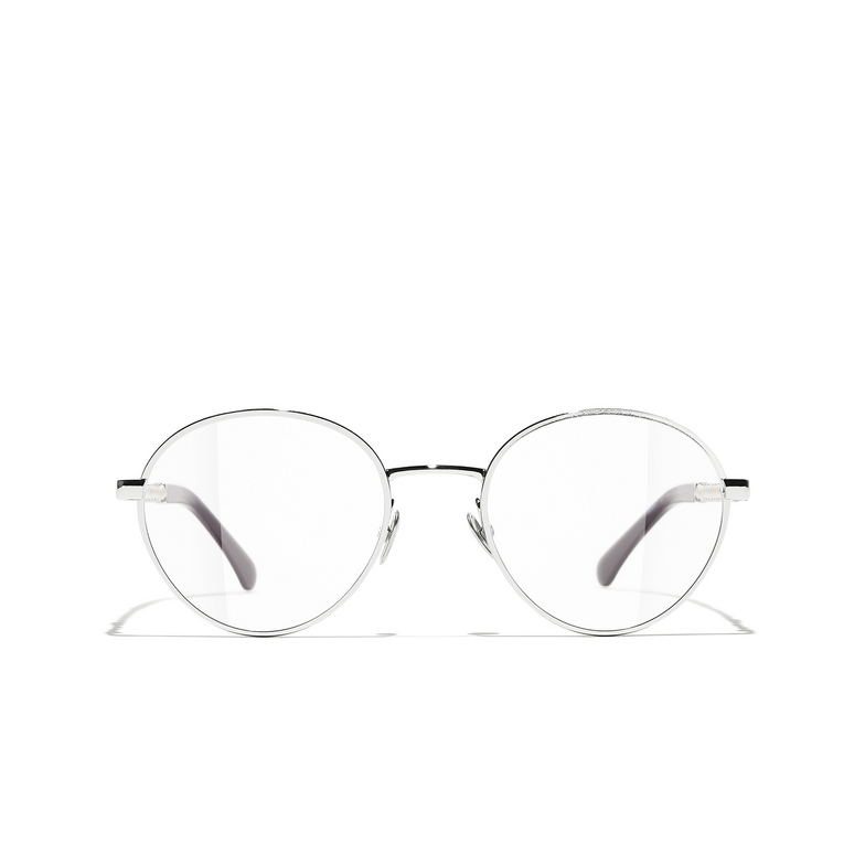 CHANEL round Eyeglasses C147 silver & burgundy