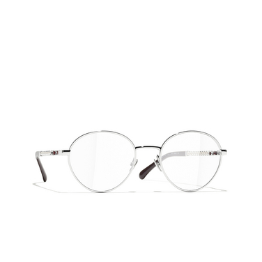 Optiques rondes CHANEL C147 silver & burgundy - Vue trois quarts