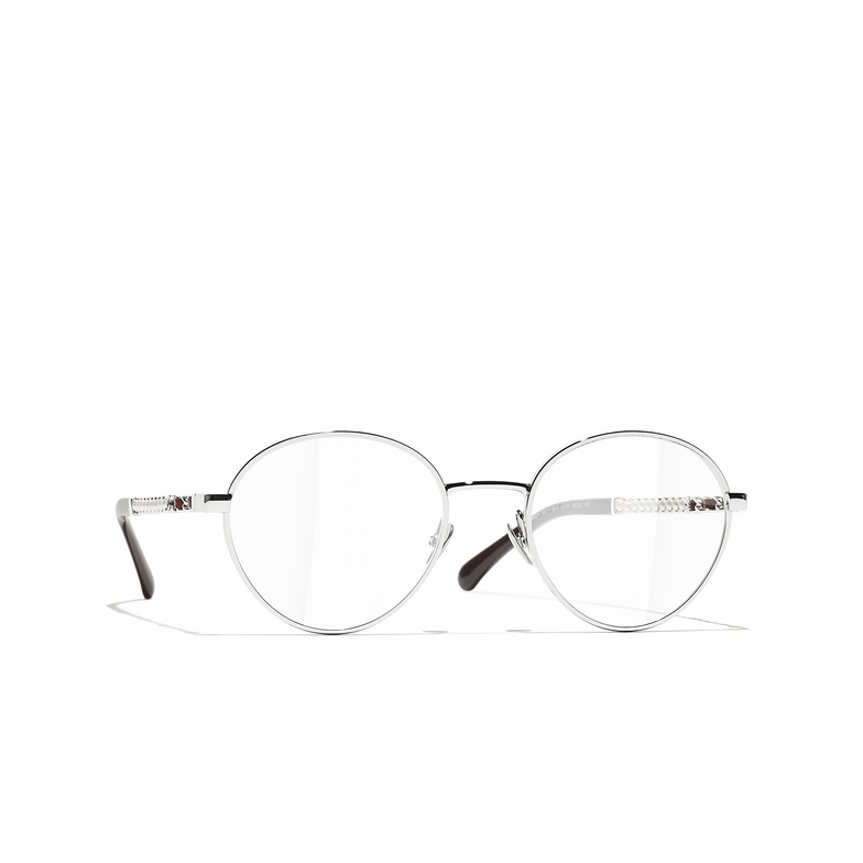 CHANEL round Eyeglasses C147 silver & burgundy