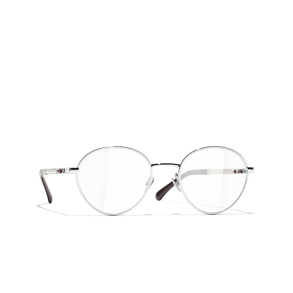 CHANEL round Eyeglasses C147 Silver & Burgundy - three-quarters view