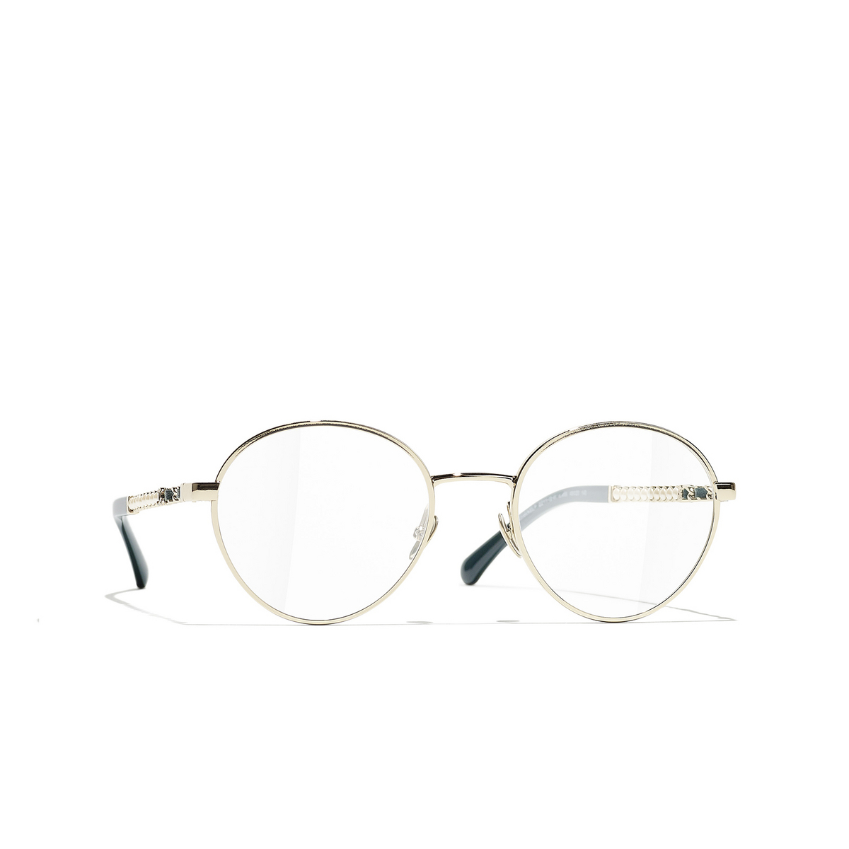 CHANEL round Eyeglasses C468 Gold & Green - three-quarters view