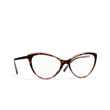 CHANEL cateye Eyeglasses 1682 dark tortoise & beige - three-quarters view
