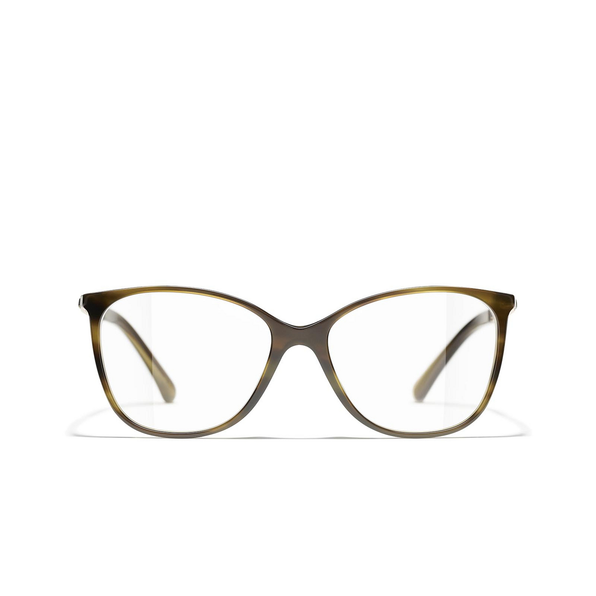 CHANEL square Eyeglasses 1579 Green Tortoise - front view