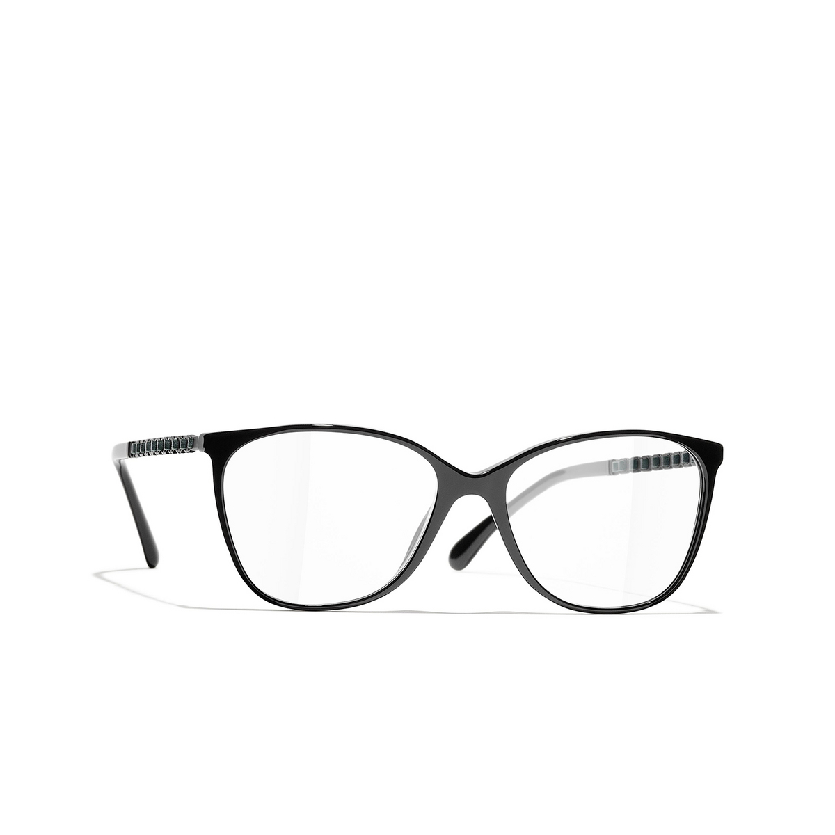 CHANEL square Eyeglasses 1710 Black & Green - three-quarters view