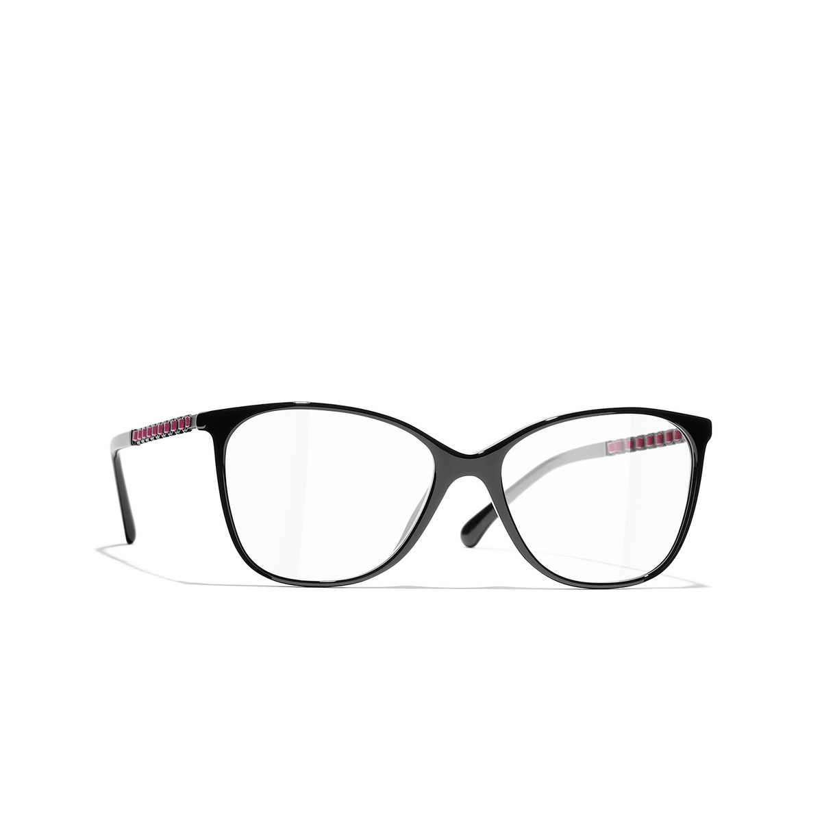 CHANEL square Eyeglasses 1711 Black & Pink - three-quarters view