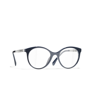 CHANEL pantos Eyeglasses 1643 blue & silver - three-quarters view