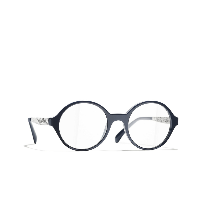 CHANEL round Eyeglasses 1643 blue & silver