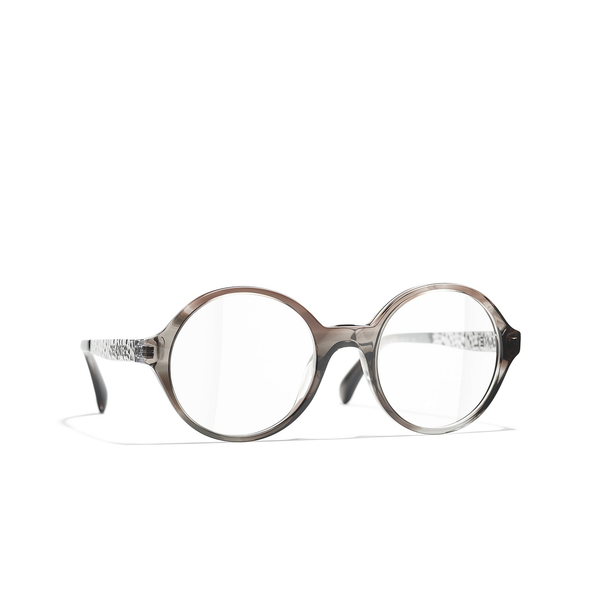 CHANEL round Eyeglasses 1678 Transparent Gray - three-quarters view