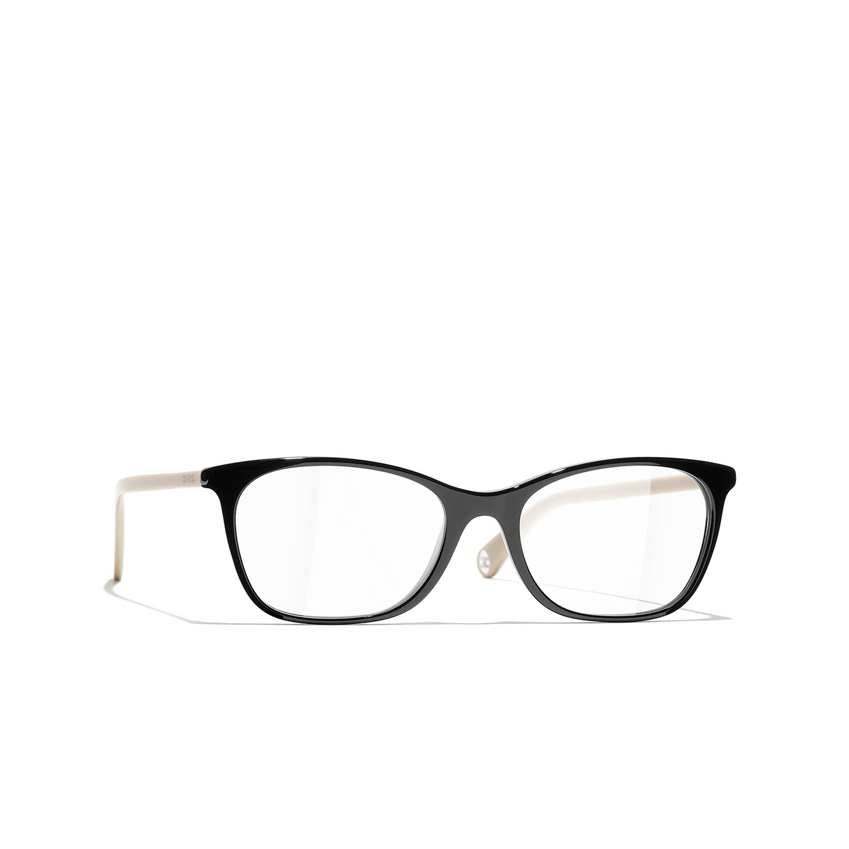 CHANEL rectangle Eyeglasses C942 Black & Beige - three-quarters view