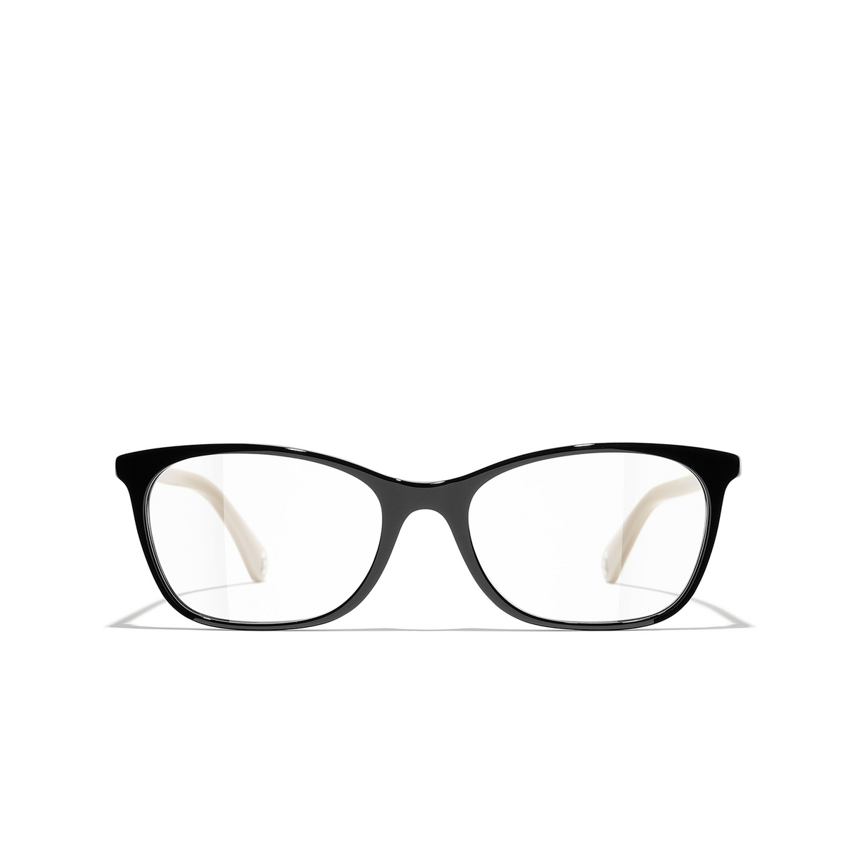 CHANEL rectangle Eyeglasses C942 Black & Beige - front view