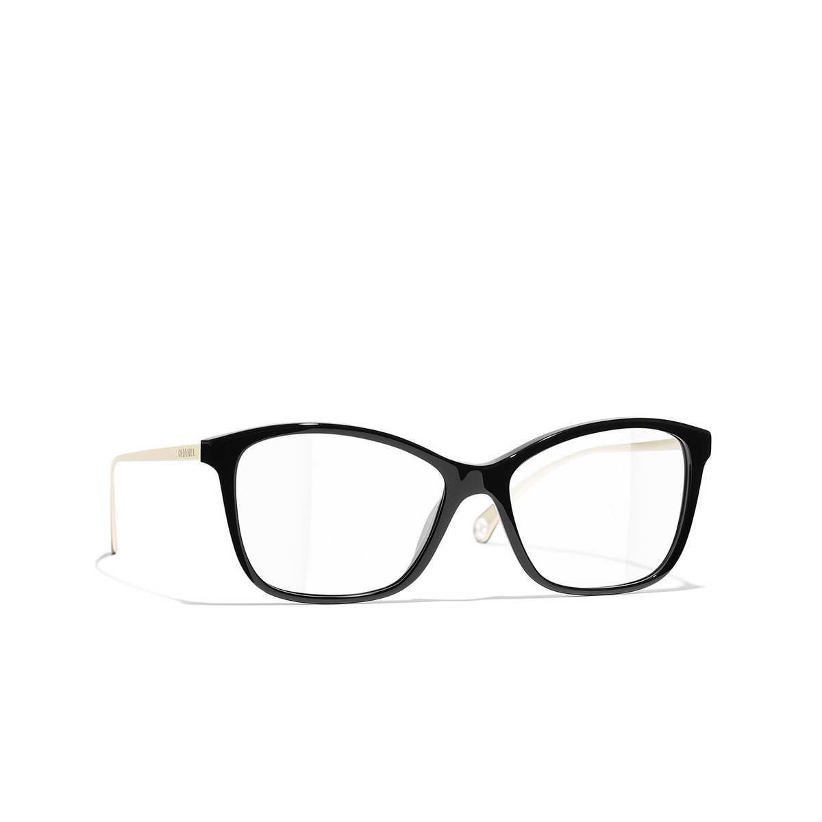 CHANEL rectangle Eyeglasses C501 Black - three-quarters view