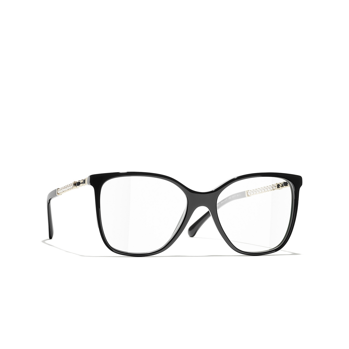 CHANEL square Eyeglasses C622 Black & Gold - three-quarters view