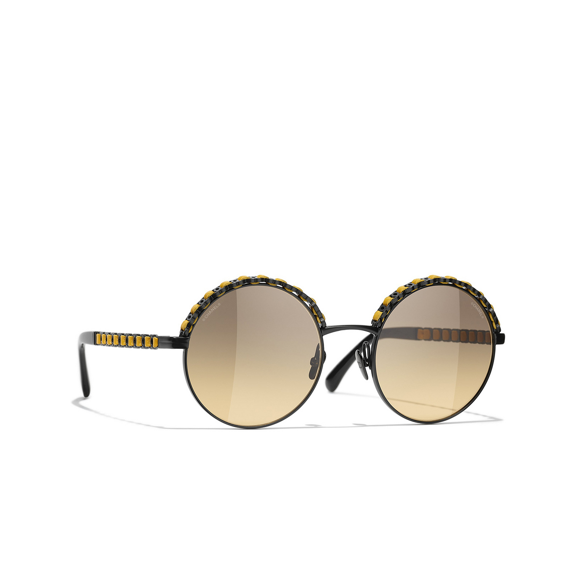 CHANEL round Sunglasses C10111 Black & Yellow - three-quarters view
