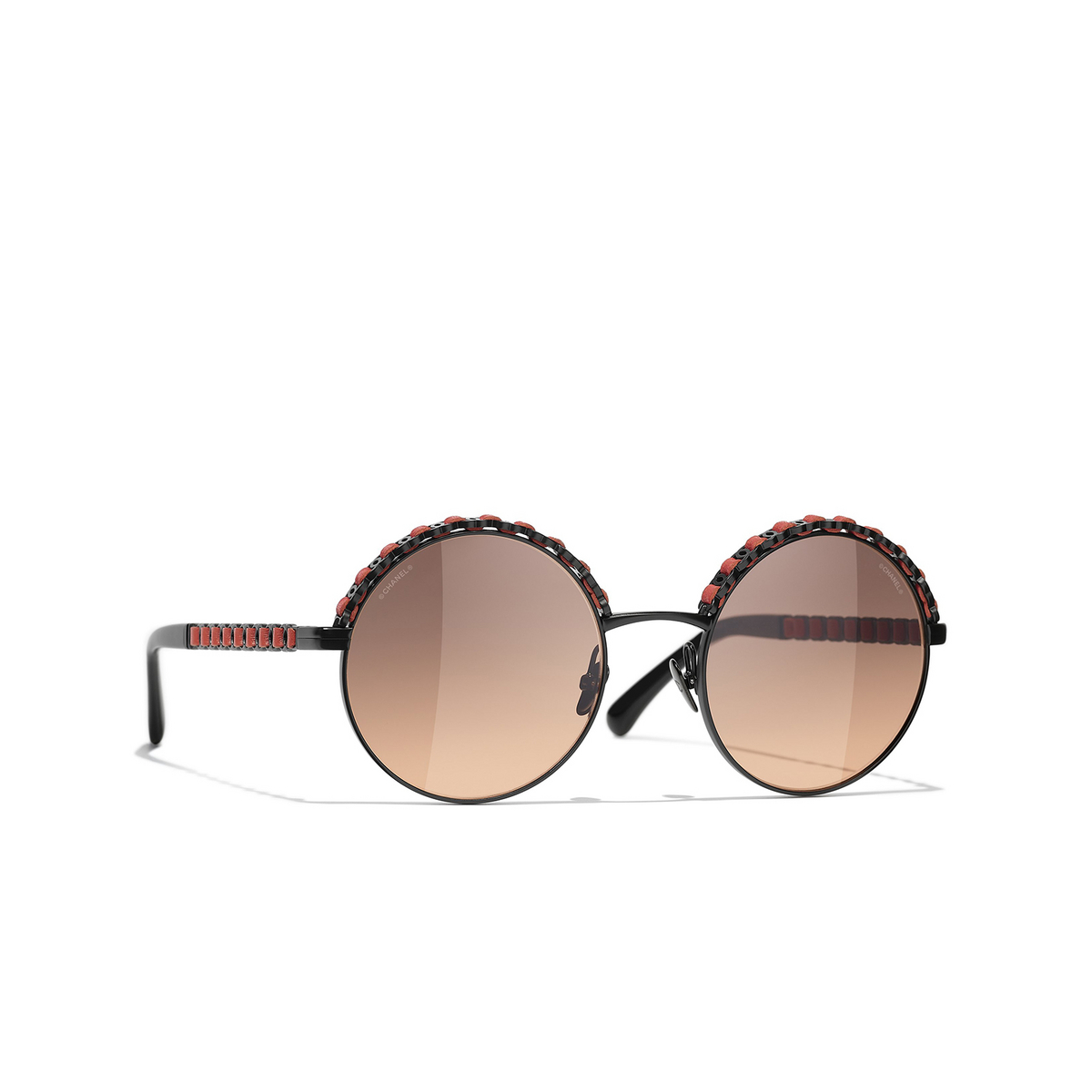 CHANEL round Sunglasses C10118 Black & Orange - three-quarters view