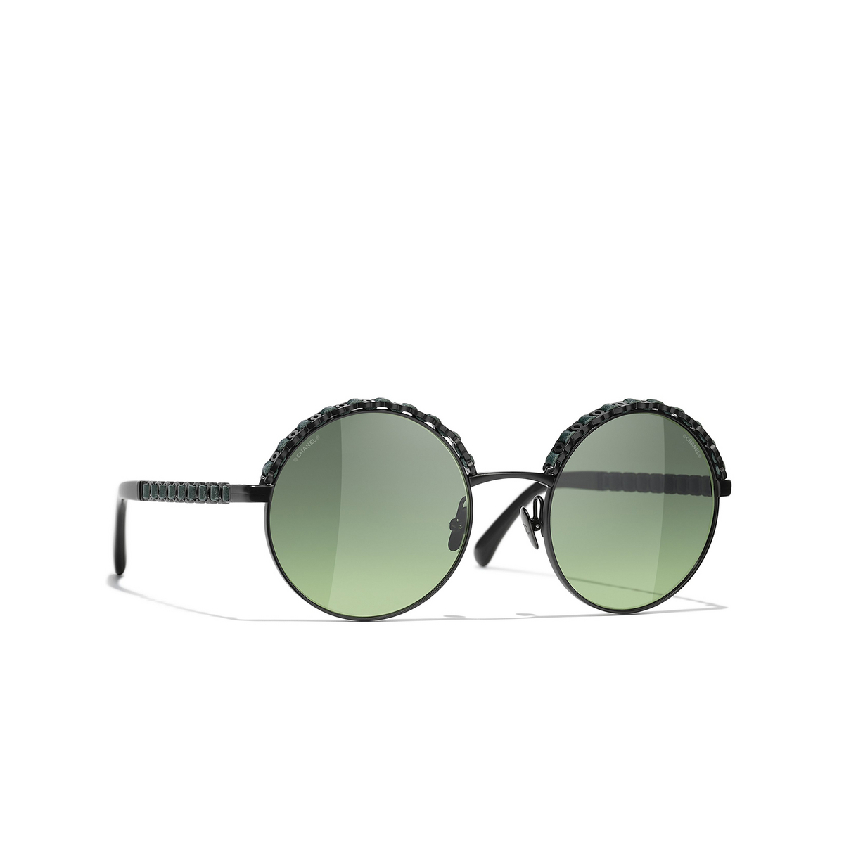 CHANEL round Sunglasses C1012A Black & Green - three-quarters view