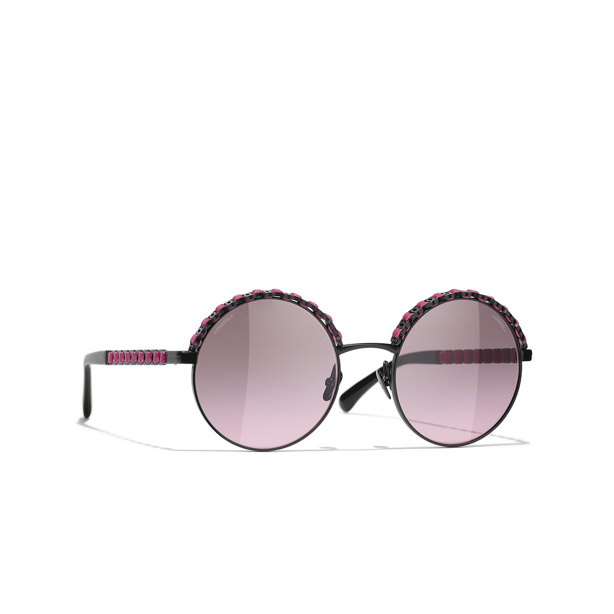CHANEL round Sunglasses C101S1 Black & Pink - three-quarters view