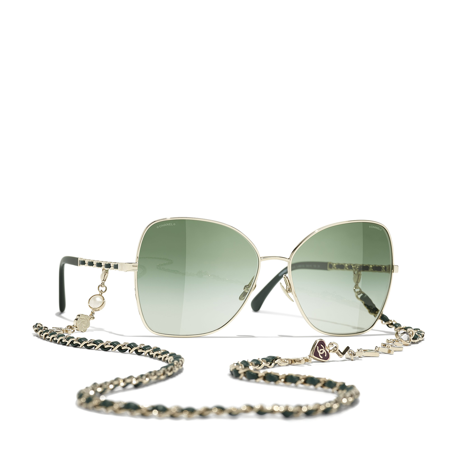 CHANEL butterfly Sunglasses C468S3 Gold & Green - three-quarters view