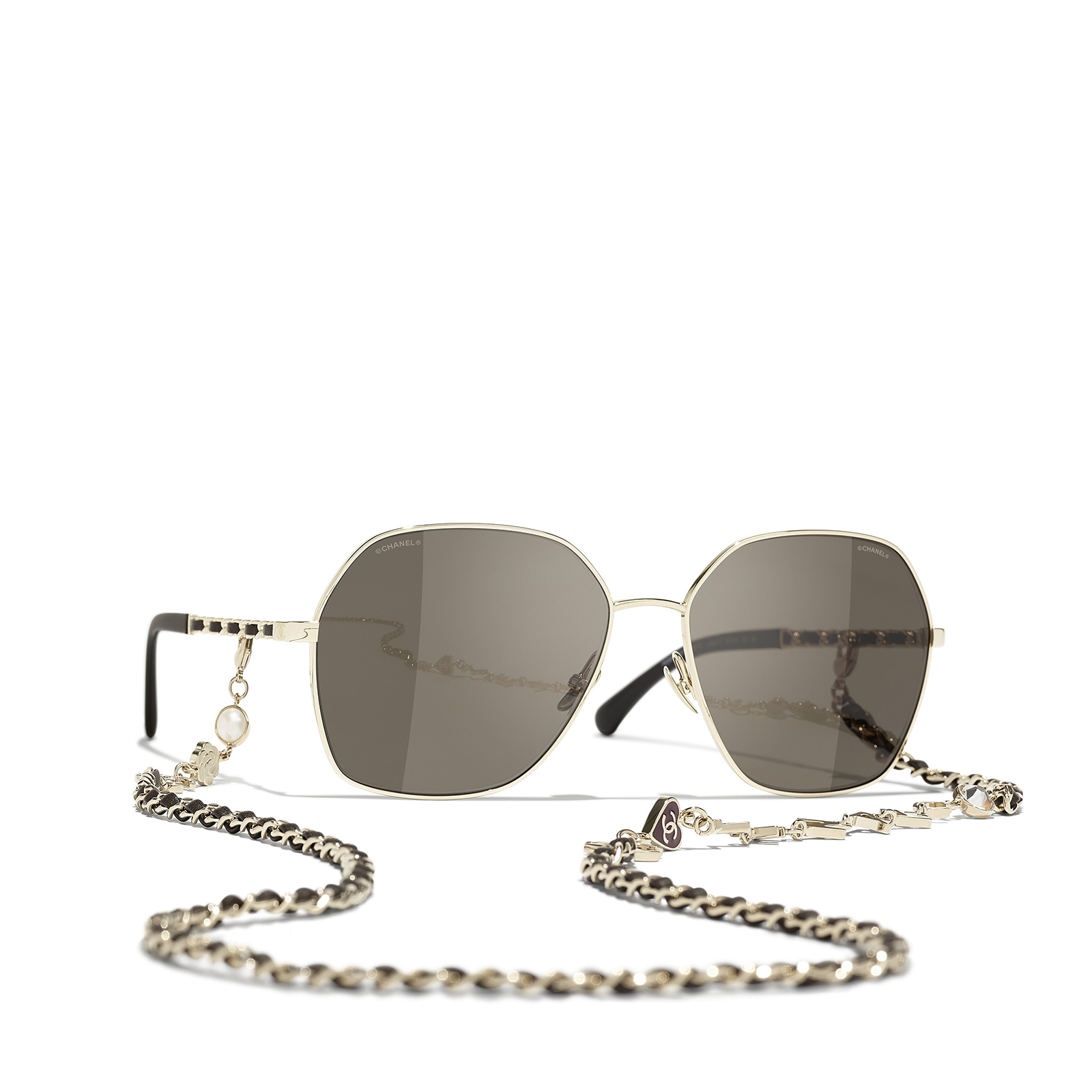 CHANEL square Sunglasses C395/3 Gold & Brown
