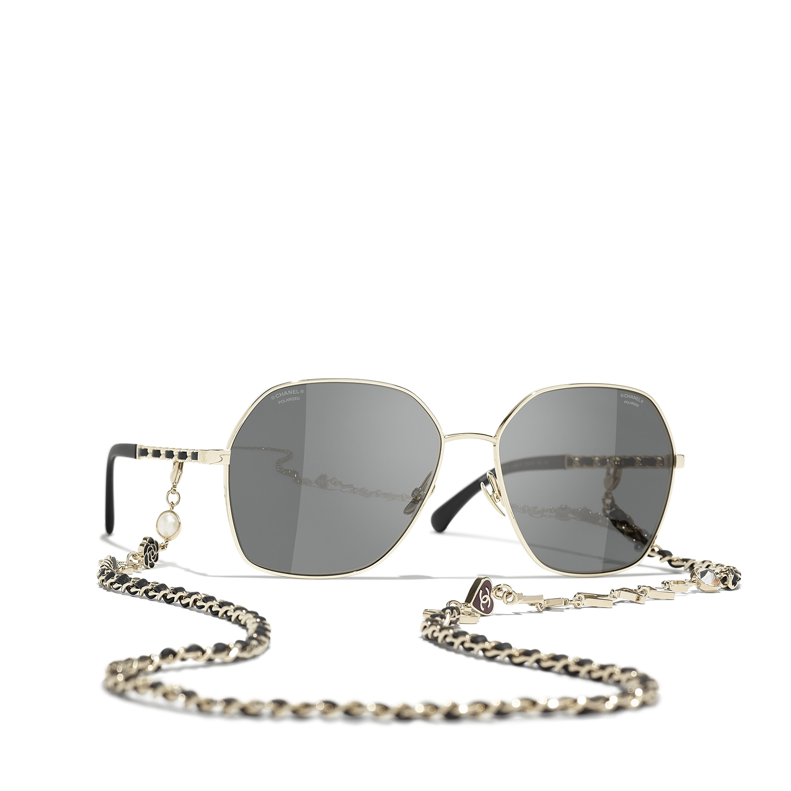 CHANEL square Sunglasses C395T8 Gold & Black - three-quarters view