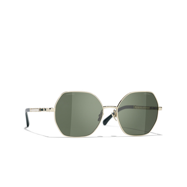CHANEL square Sunglasses c46831 gold & dark green - three-quarters view