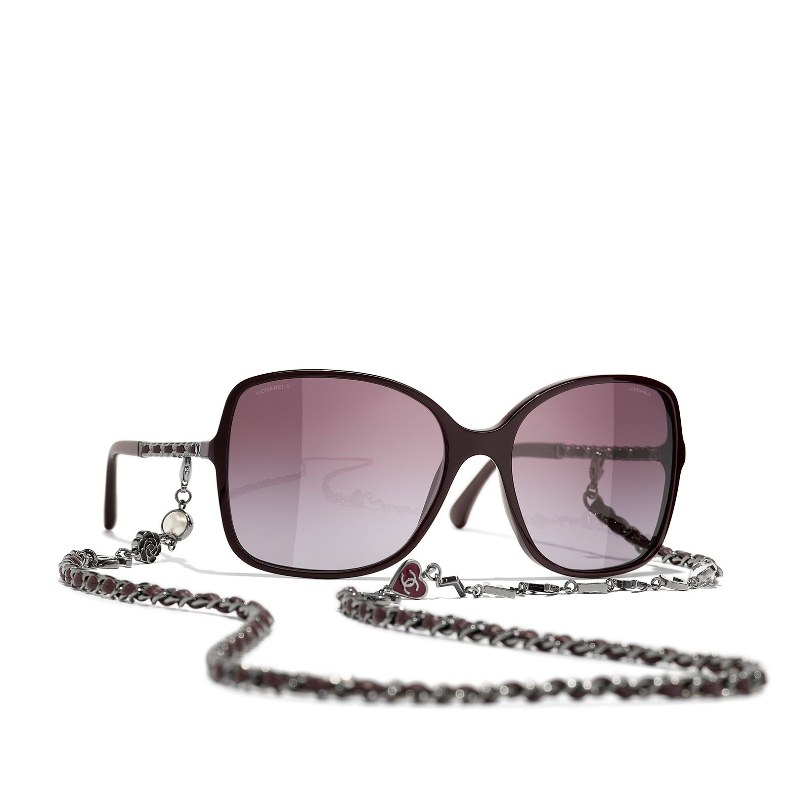 CHANEL square Sunglasses 1461S1 Burgundy & Dark Silver - three-quarters view