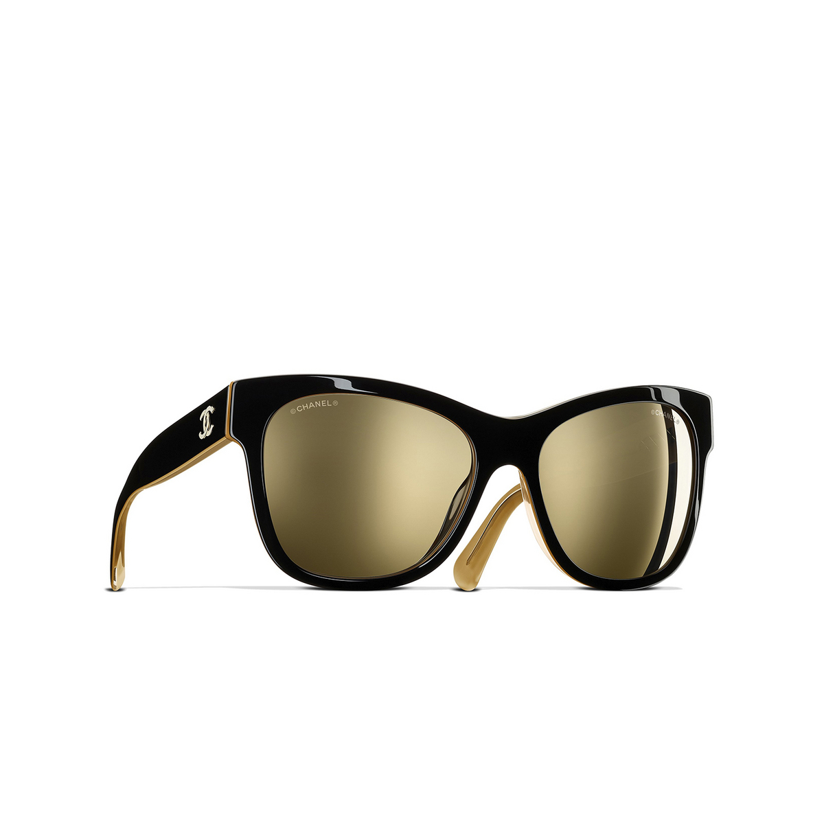 CHANEL square Sunglasses 1609/5A Black & Gold - three-quarters view