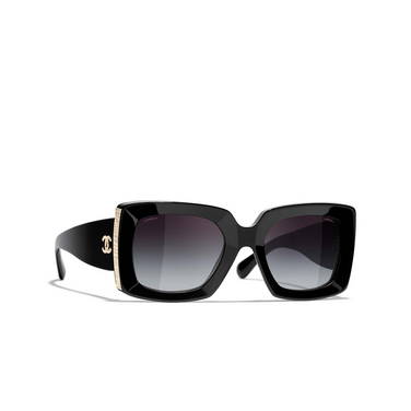 Gafas de sol rectangulares CHANEL C622S6 black & gold - Vista tres cuartos