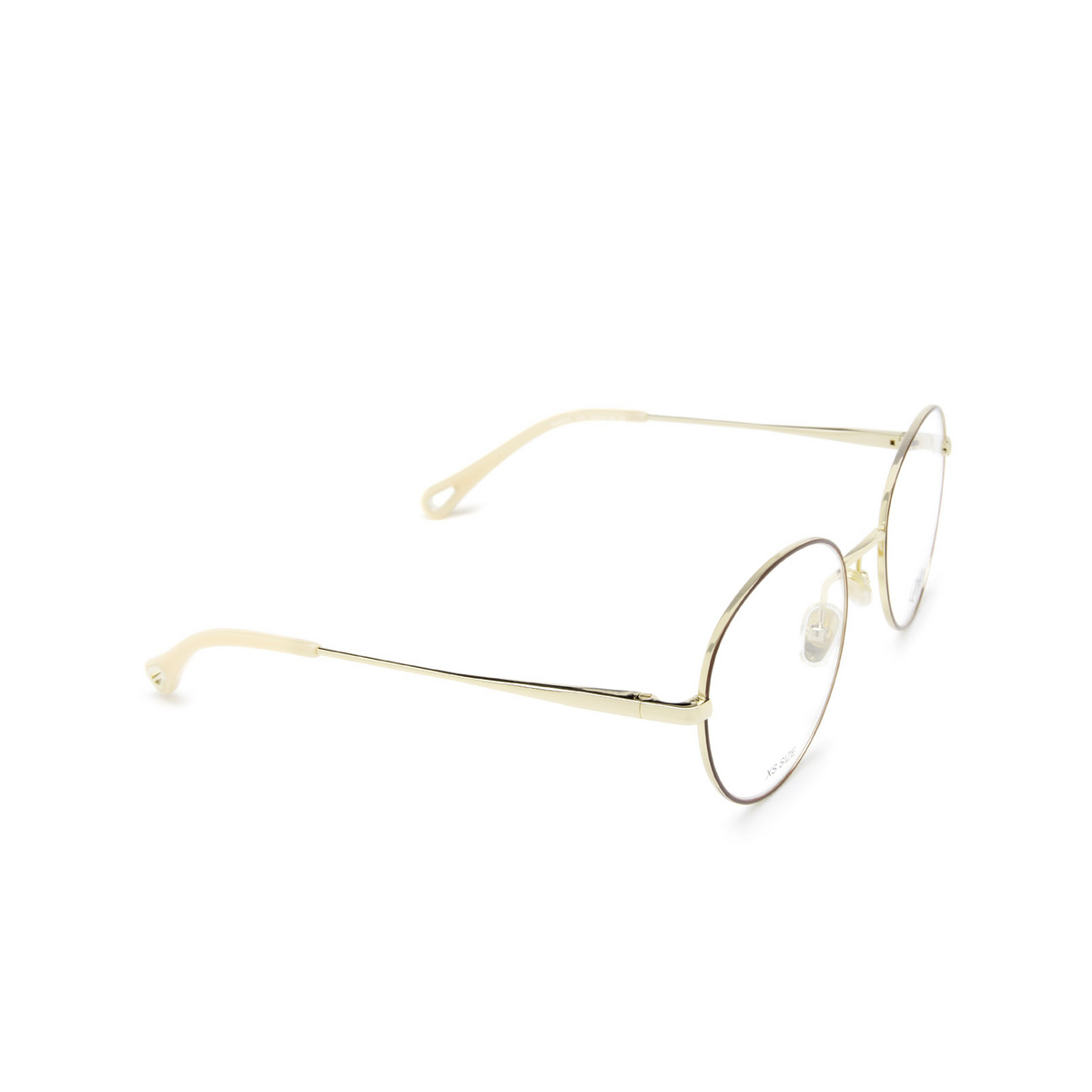 Chloé® Round Eyeglasses: CH0021O color 010 Gold & Burgundy - three-quarters view