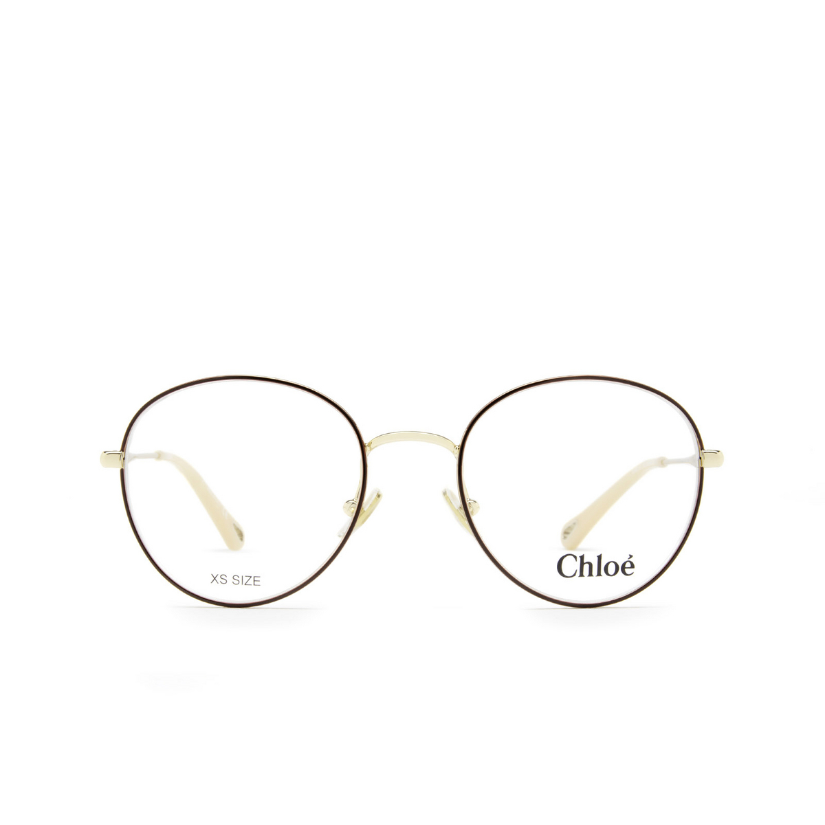 Chloé® Round Eyeglasses: CH0021O color Gold & Burgundy 010 - front view.