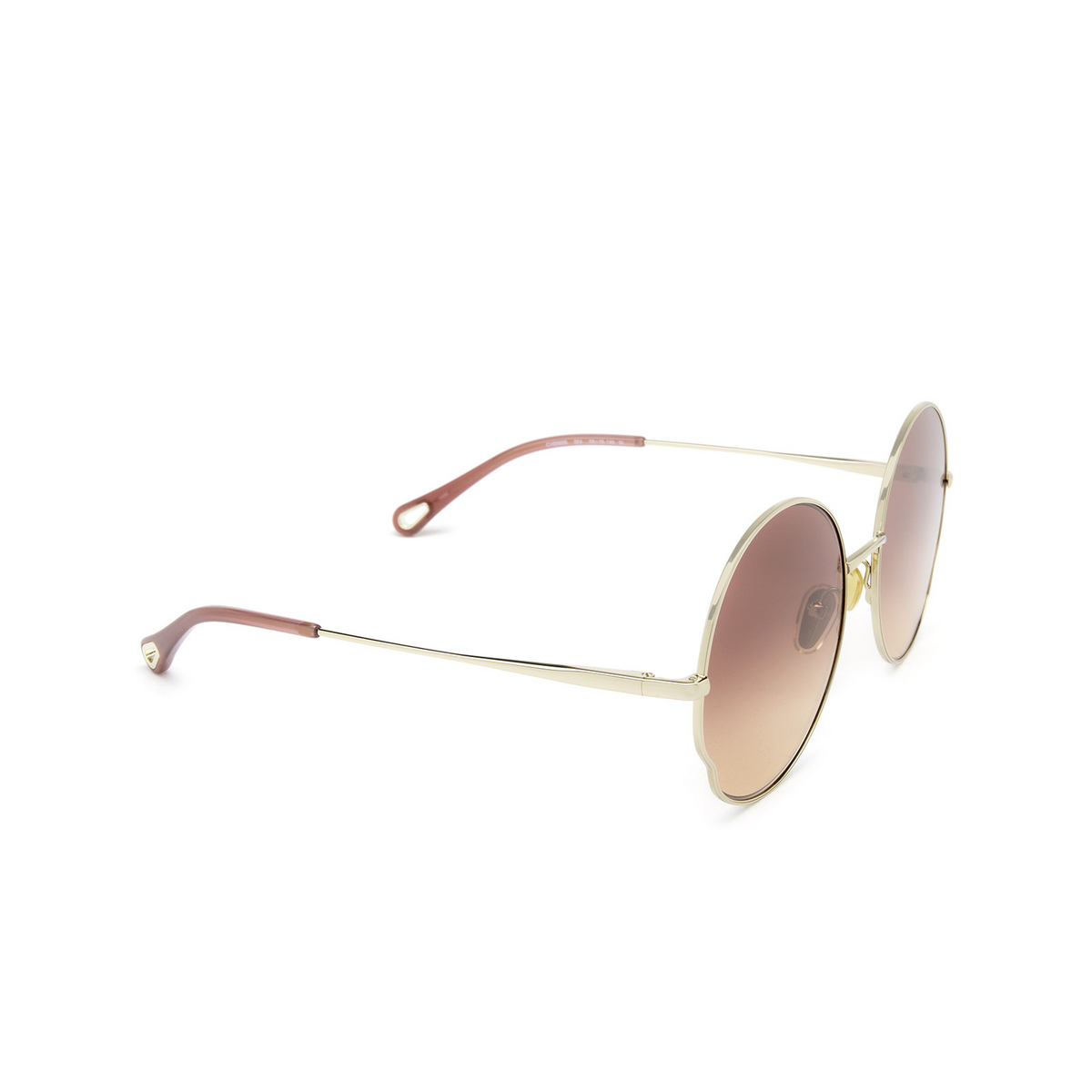 Chloé® Round Sunglasses: CH0095S color Gold 004 - three-quarters view.