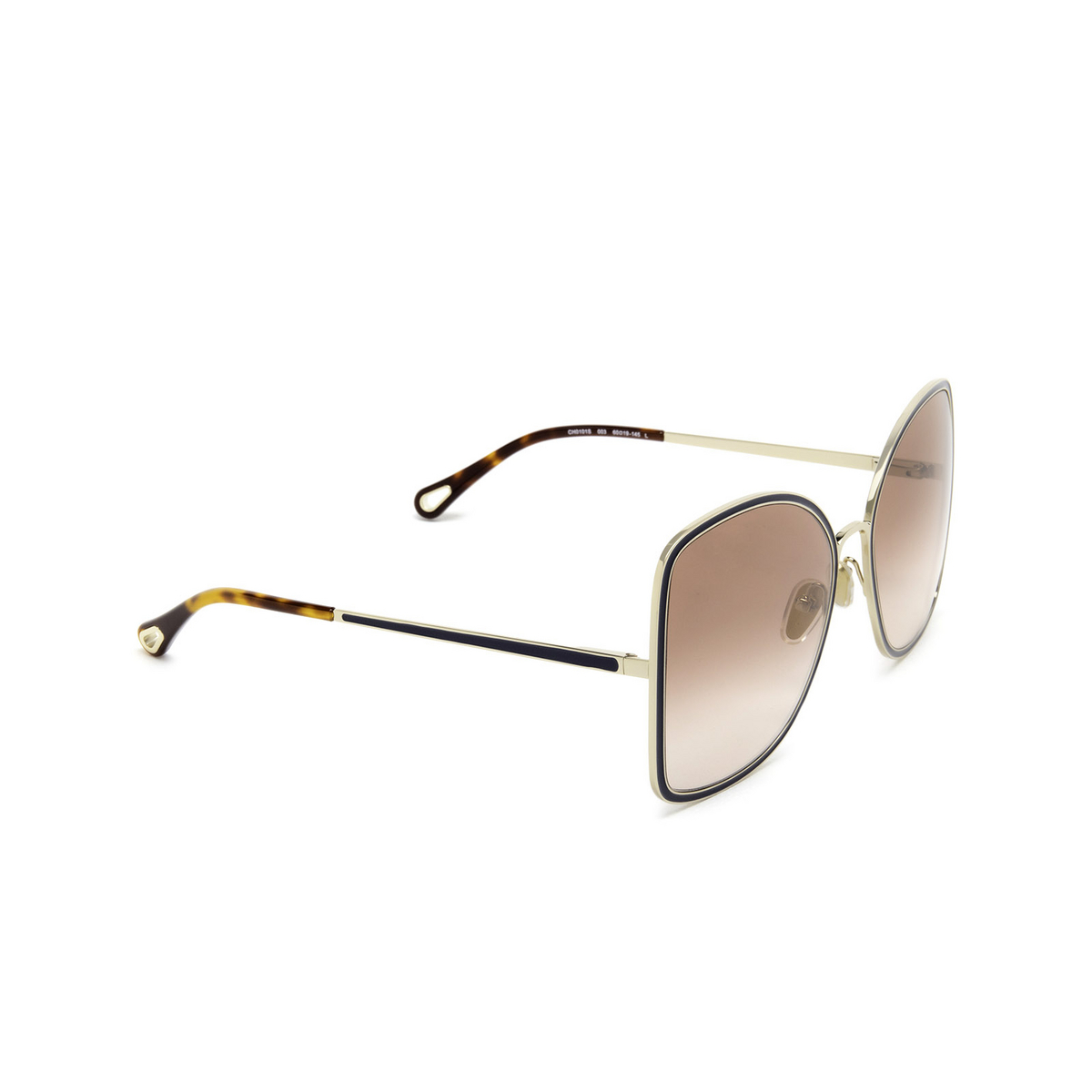 Chloé® Square Sunglasses: CH0101S color Gold & Blue 003 - three-quarters view.