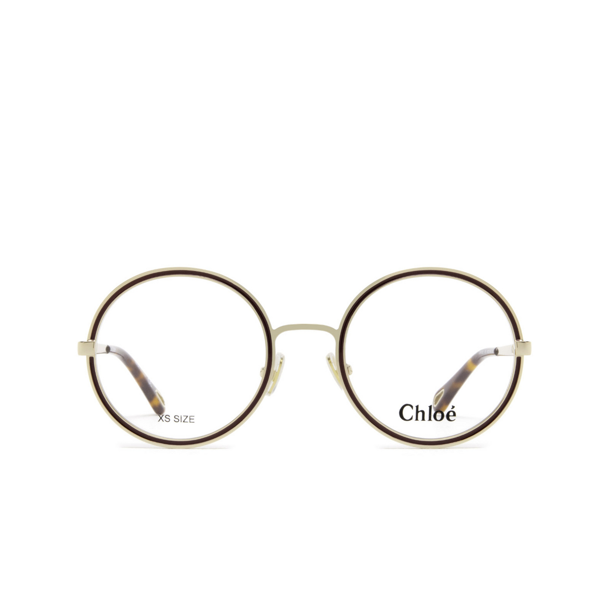 Chloé® Round Eyeglasses: CH0103O color 001 Gold & Burgundy - front view