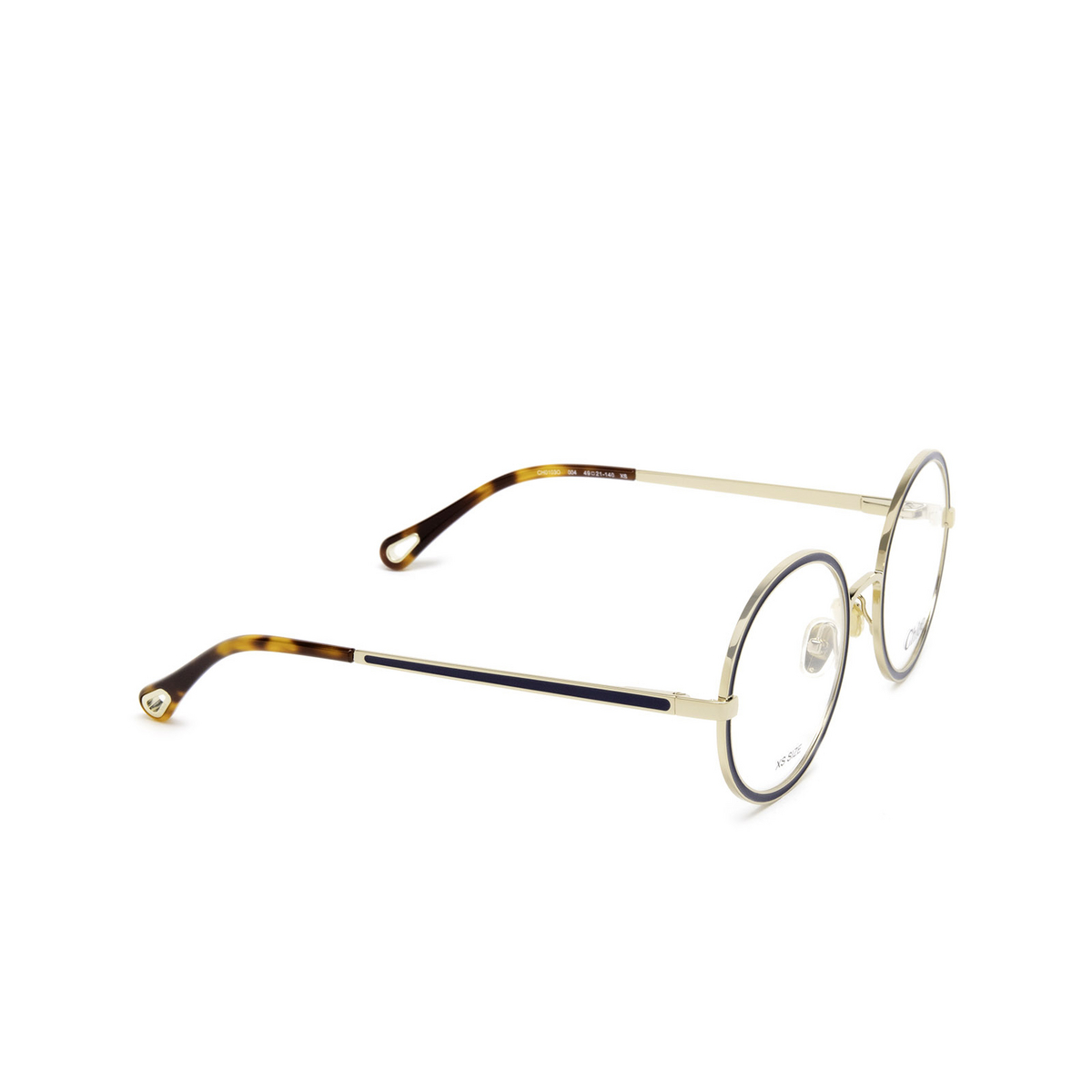 Chloé® Round Eyeglasses: CH0103O color 004 Gold & Blue - three-quarters view