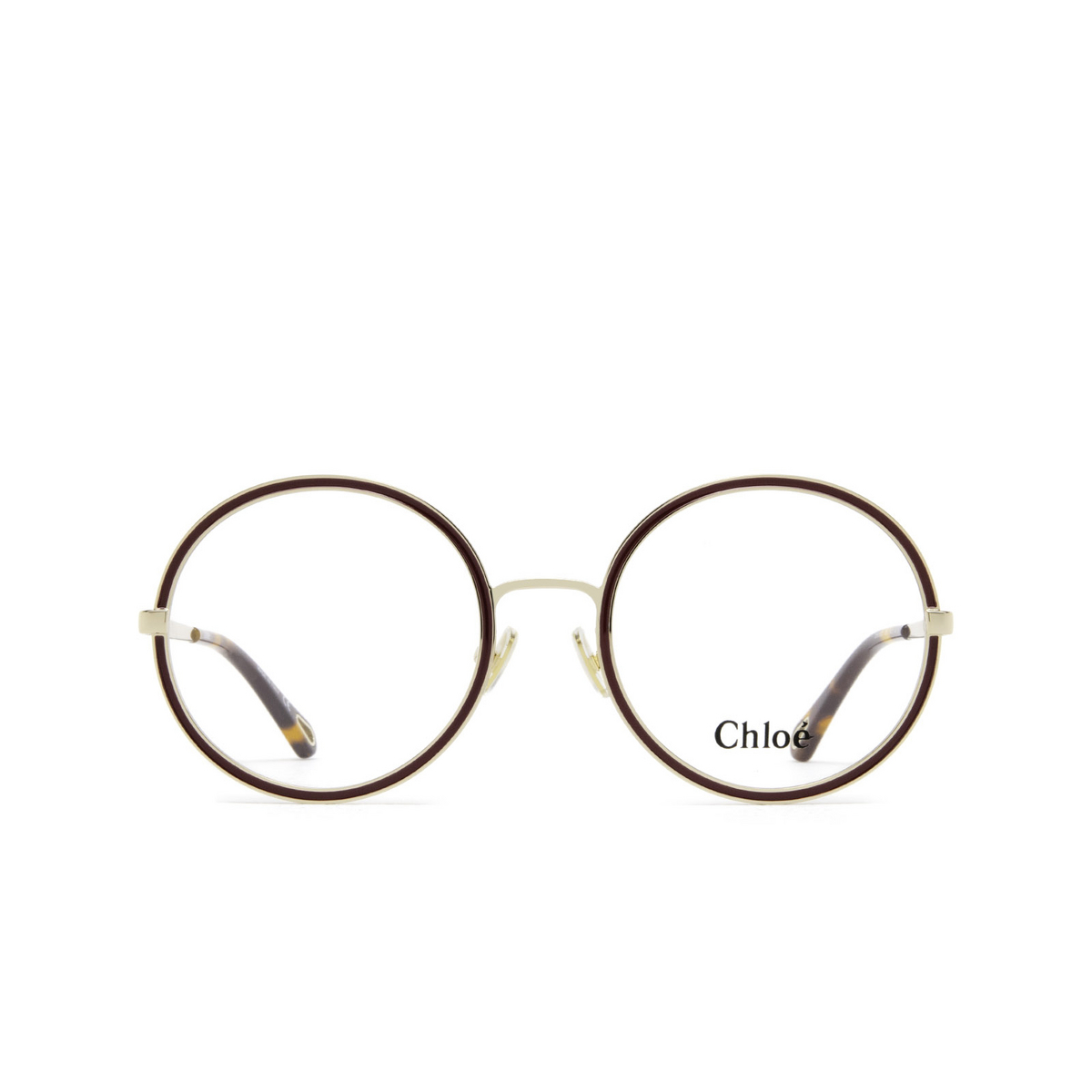 Chloé® Round Eyeglasses: CH0103O color 005 Gold & Burgundy - front view