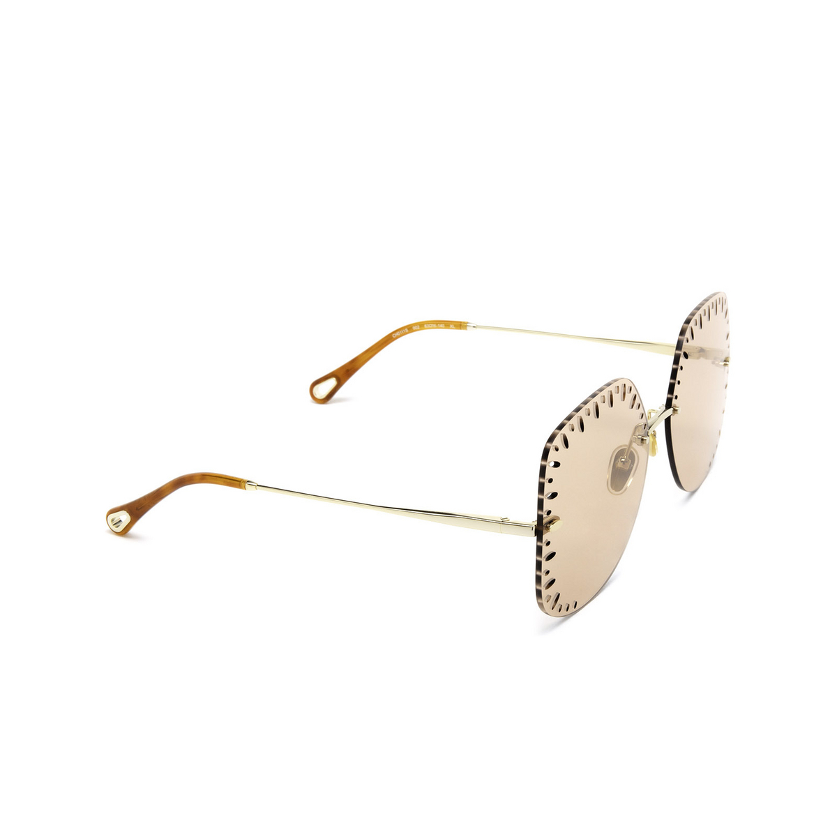 Chloé® Square Sunglasses: Yse Square CH0111S color Gold 002 - three-quarters view.