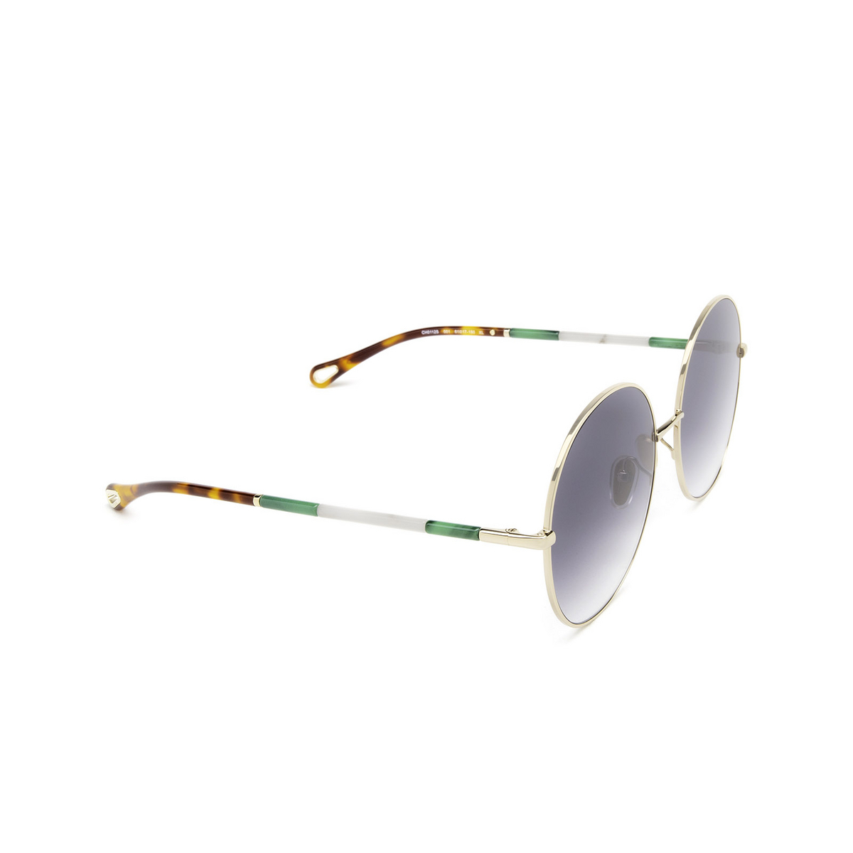 Chloé® Round Sunglasses: CH0112S color Gold 001 - three-quarters view.