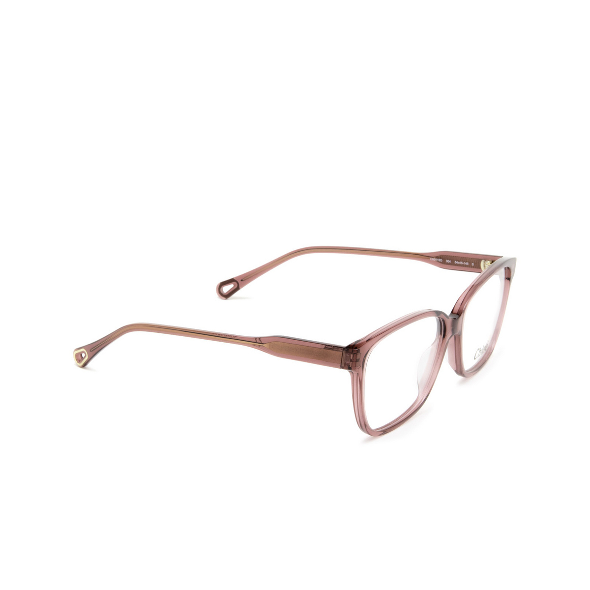 Chloé® Rectangle Eyeglasses: CH0115O color Transparent Pink 004 - three-quarters view.