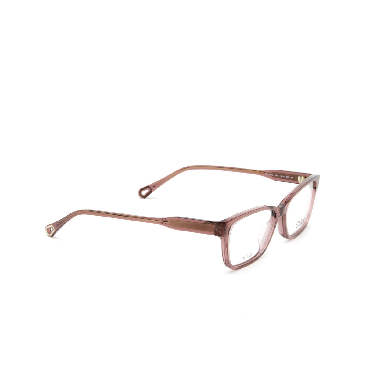 Chloé® Rectangle Eyeglasses: CH0116O color Transparent Pink 004 - three-quarters view.