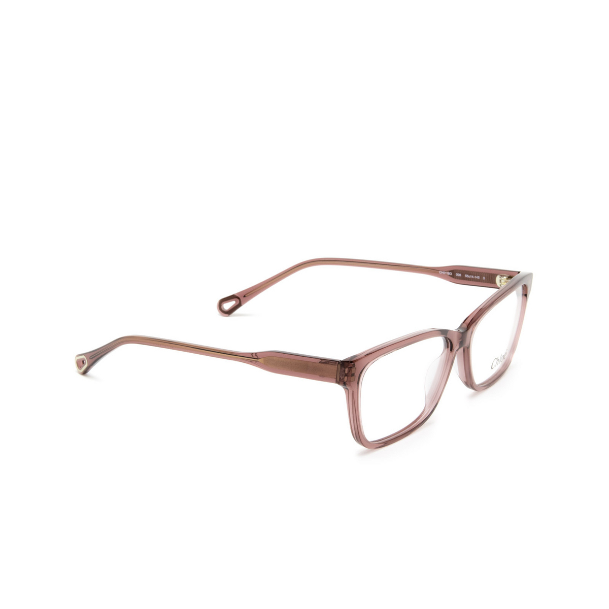 Chloé® Rectangle Eyeglasses: CH0116O color Transparent Pink 008 - three-quarters view.