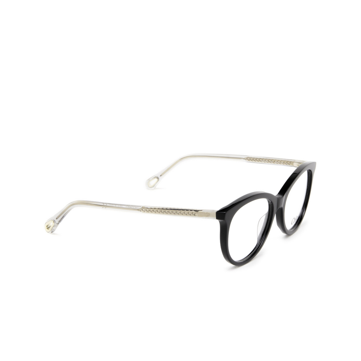 Chloé® Cat-eye Eyeglasses: CH0117O color Black 001 - three-quarters view.