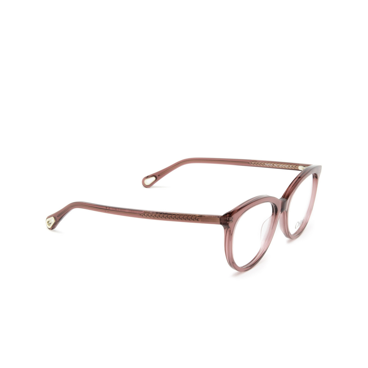 Chloé® Cat-eye Eyeglasses: CH0117O color Transparent Pink 004 - three-quarters view.